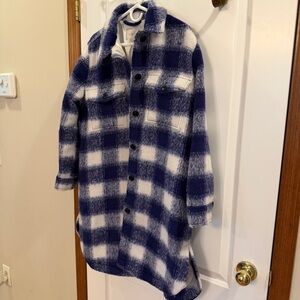 LOFT Like NEW Blue/White Plaid Polyester/Wool Elegant Long Coat
